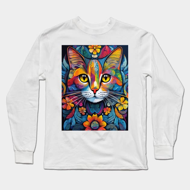 Copy of vibrant and colourful cat art design Long Sleeve T-Shirt by clearviewstock